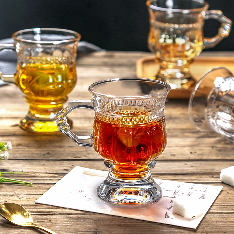 高颜值复古贵妃杯小众玻璃把手杯子酒杯网红创意透明手工家用耐热