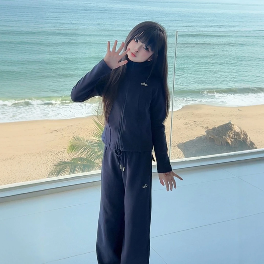 女童运动休闲两件套秋季新款大童时髦网红拉链外套显瘦直筒阔腿裤