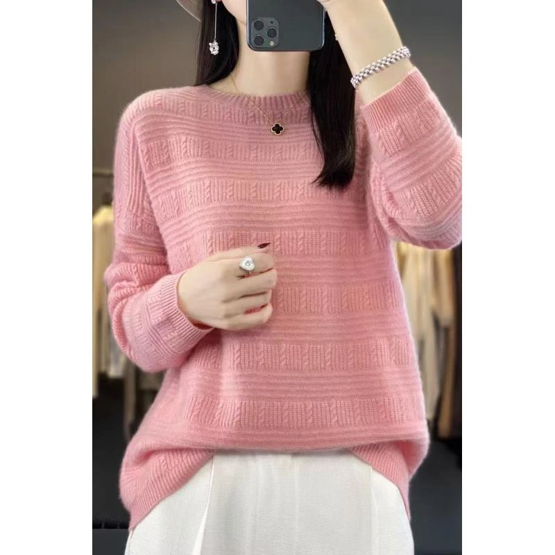 100纯羊毛七针厚款横纹绞花D124清