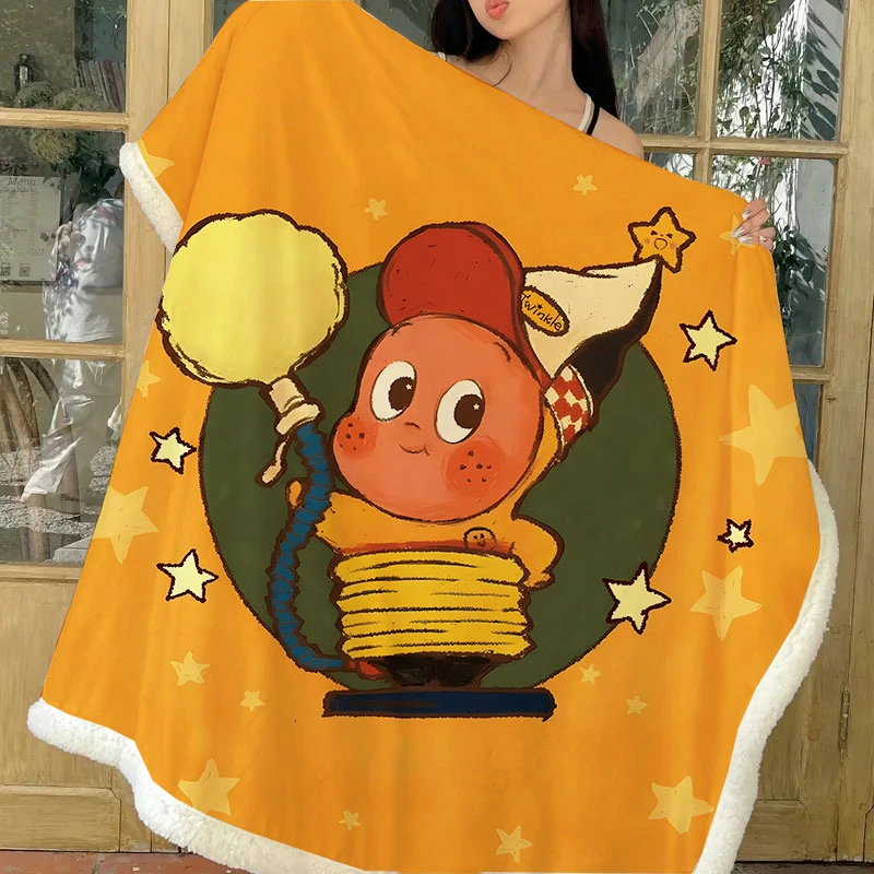 星星人办公室毛毯披肩盖腿小毯子沙发盖毯加绒水晶绒学生午休毯子