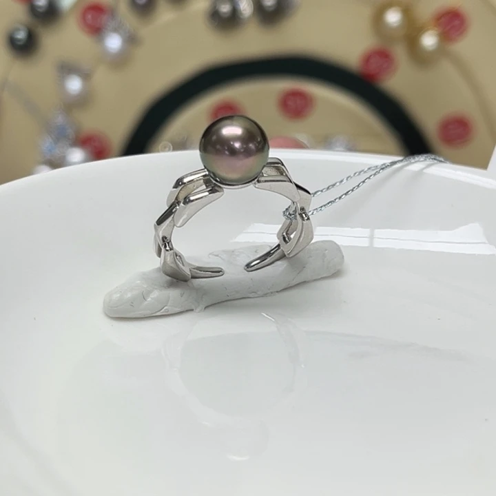 海水珍珠银S925镶嵌戒圈大溪地 8-9mm 55号