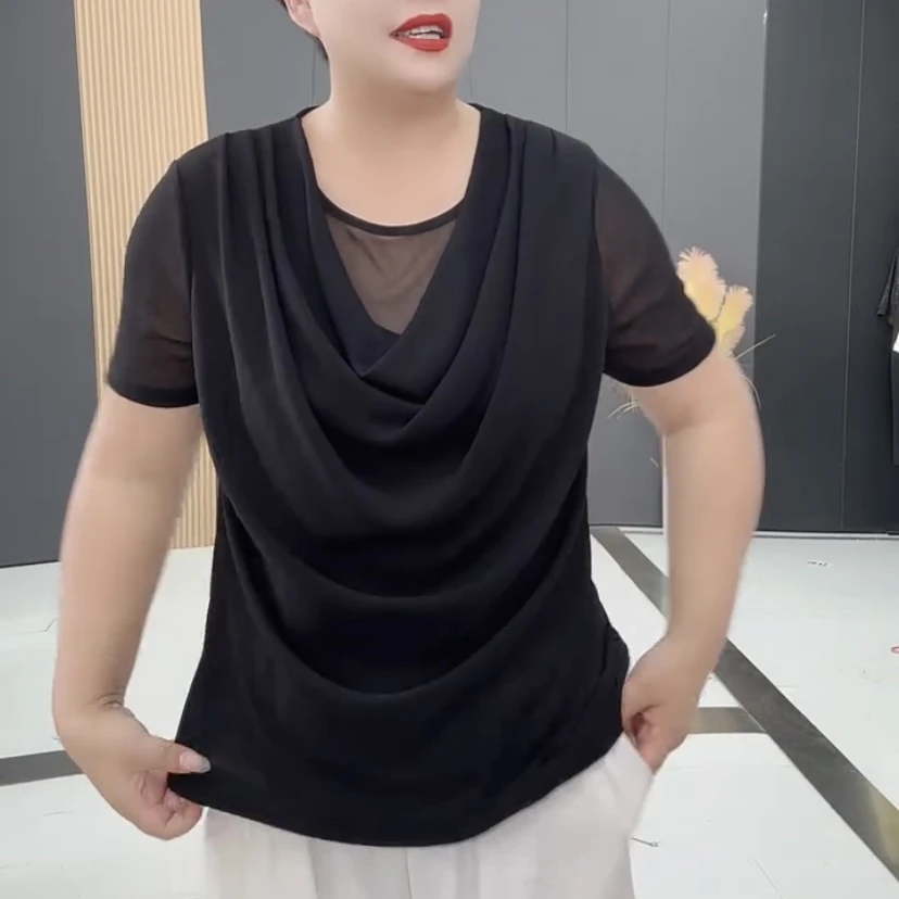 ZC8972时尚洋气堆堆领弹力短袖T恤上衣