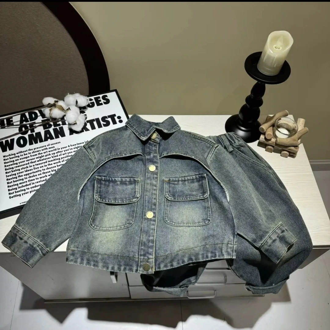 2025春季新品牛仔套装百搭韩版时尚牛仔外套春秋水洗儿童洋气H764