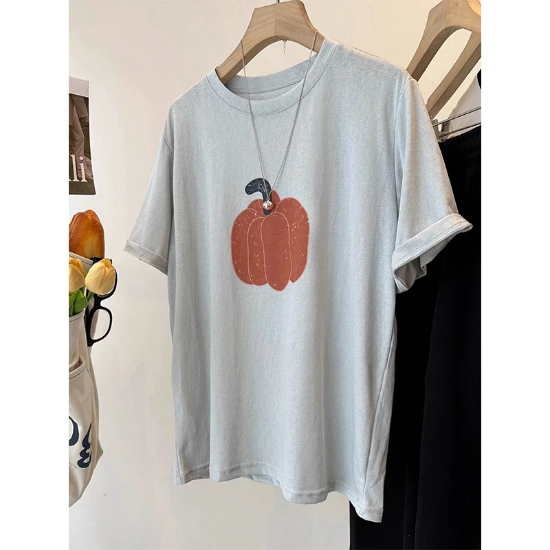 夏季薄款雪花棉圆领短袖T恤大码女装胖mm宽松休闲百搭韩系上