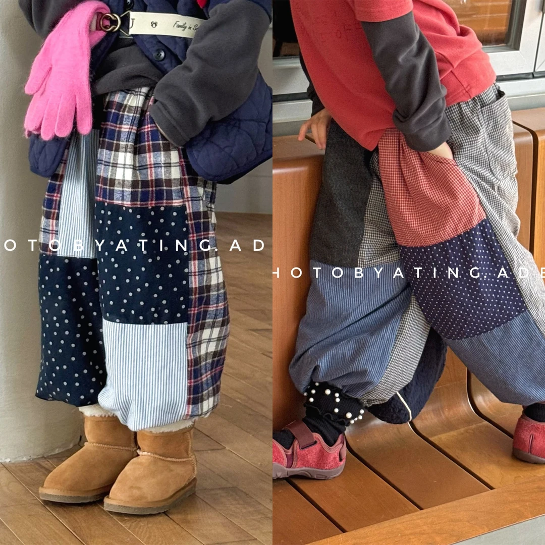 ab.baby韩国童装【补丁】儿童韩版冬季夹棉加厚裤子女童男童保暖裤