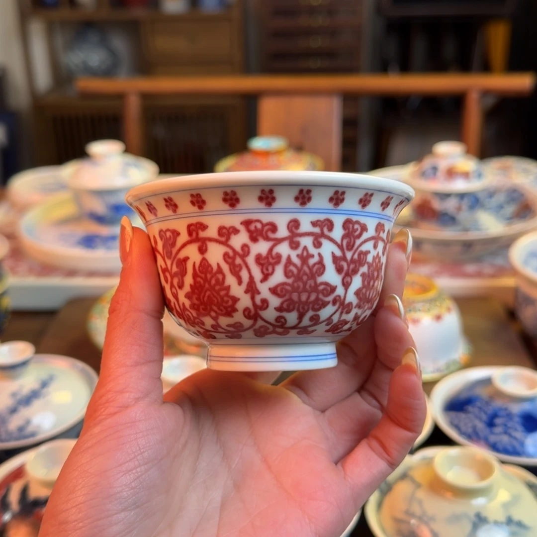 杯釉里红压手杯纯手绘