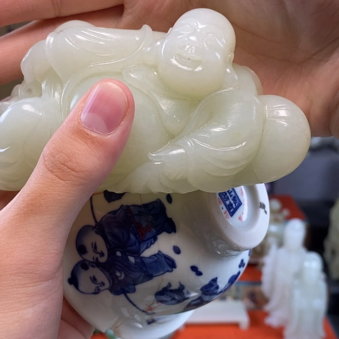 春***3摆件青花瓷白玉卧佛摆件