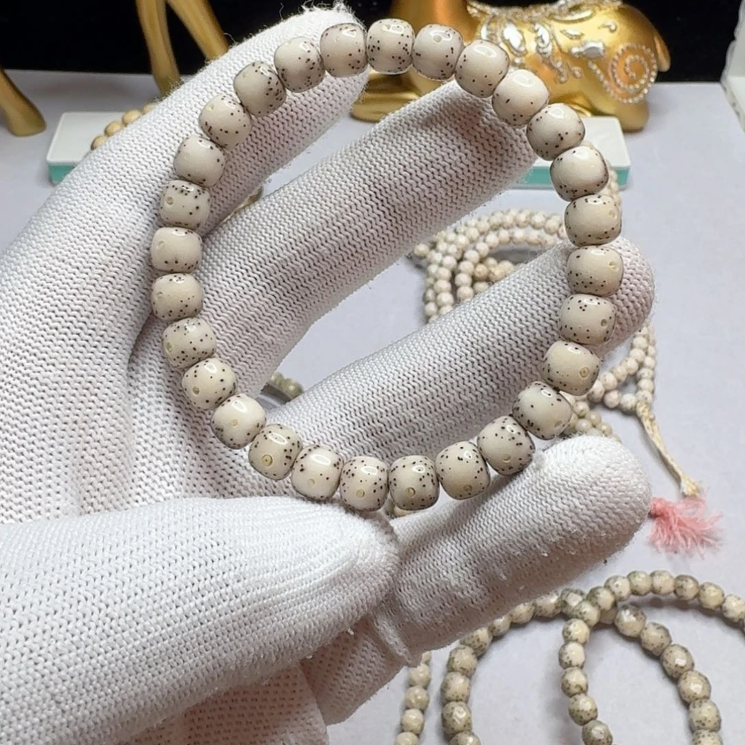 手串星月菩提石玉料8/7瓷白玉化料通体留白针尖小细星