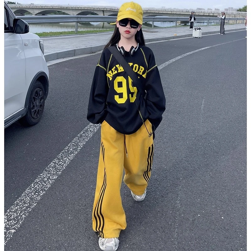 女童套装春装2025新款儿童洋气时髦卫衣中大童春秋款运动两件套潮