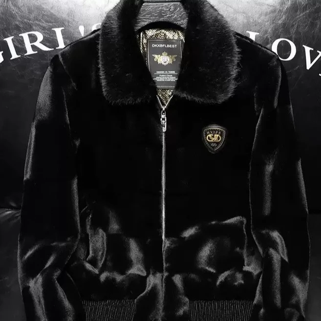 冬季短款保暖流光风男士貂绒夹克潮流休闲轻奢棒球领