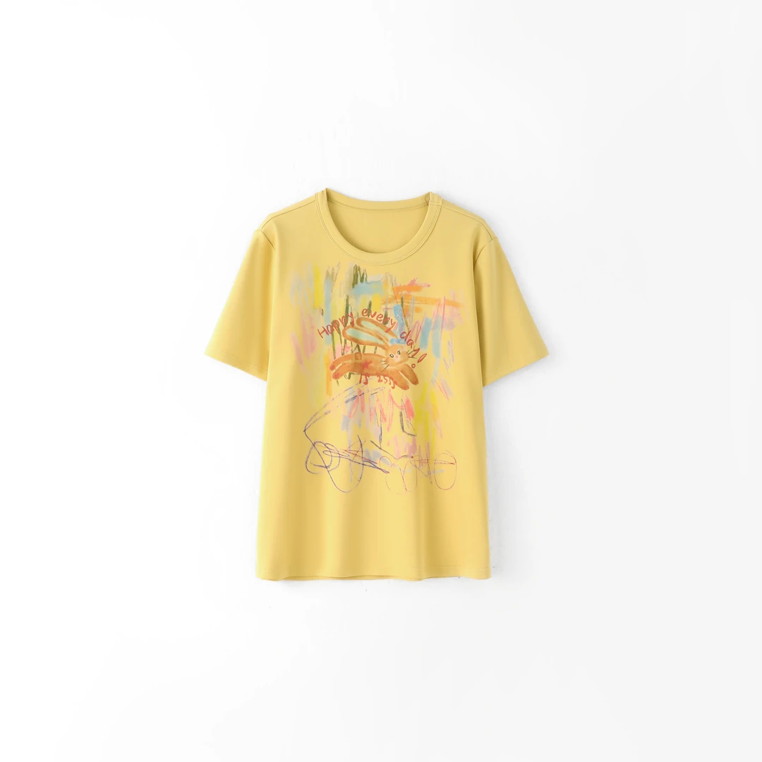 今婷韩系休闲百搭简约宽松小兔子印花圆领短袖T恤女-M25202351