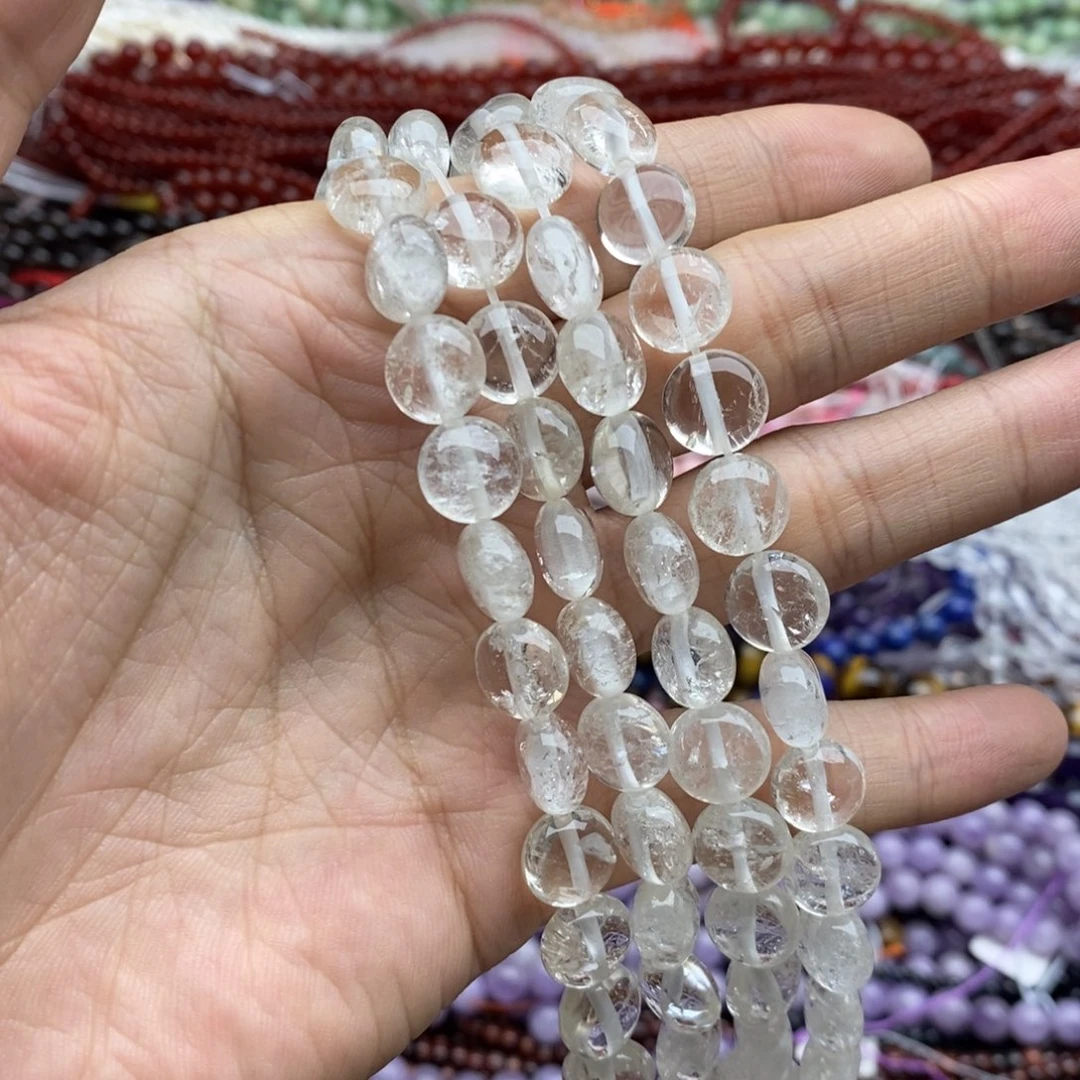 玛瑙/玉髓未镶嵌珠宝半成品一条天然6×10白水晶圆饼