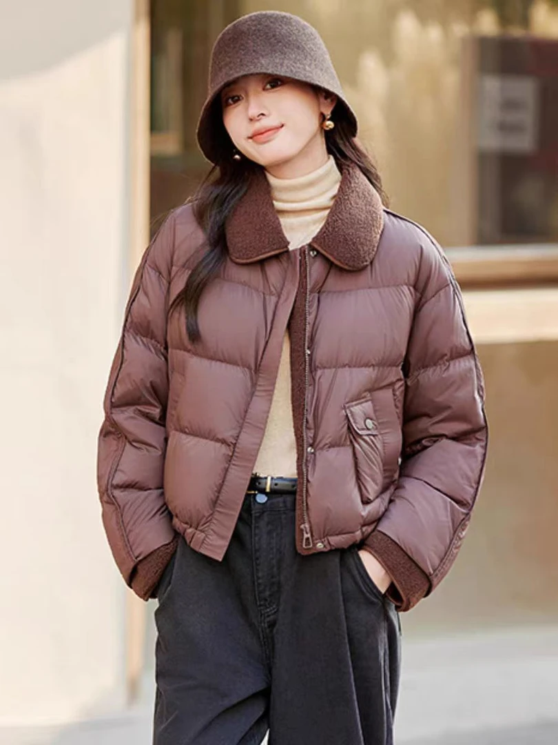 堇兰2024新款时尚气质加厚保暖90鹅绒羽绒服外套H186金金