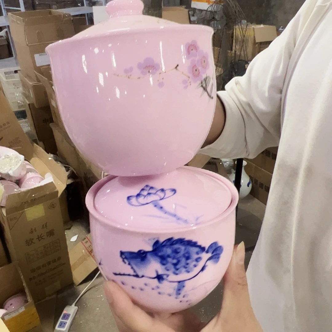 摆件景德镇红xixi鱼加紫梅罐