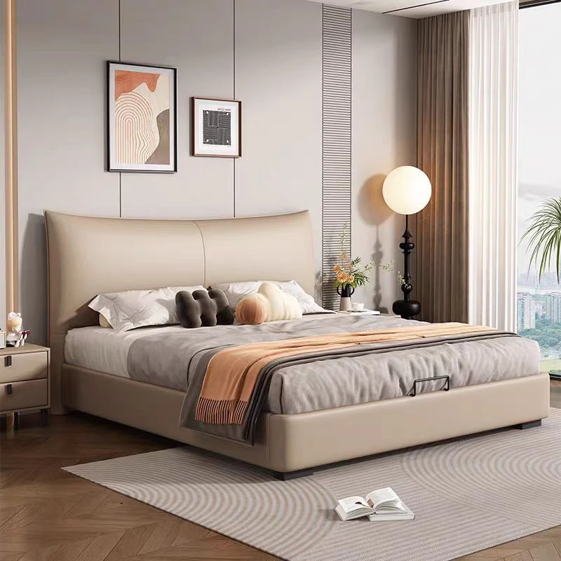 意式极简头层牛皮主卧大床2025高端大气软包双人床