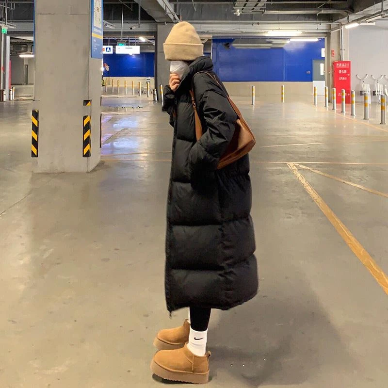黑色长款过膝羽绒服女2024新款小个子宽松加厚时尚冬季外套