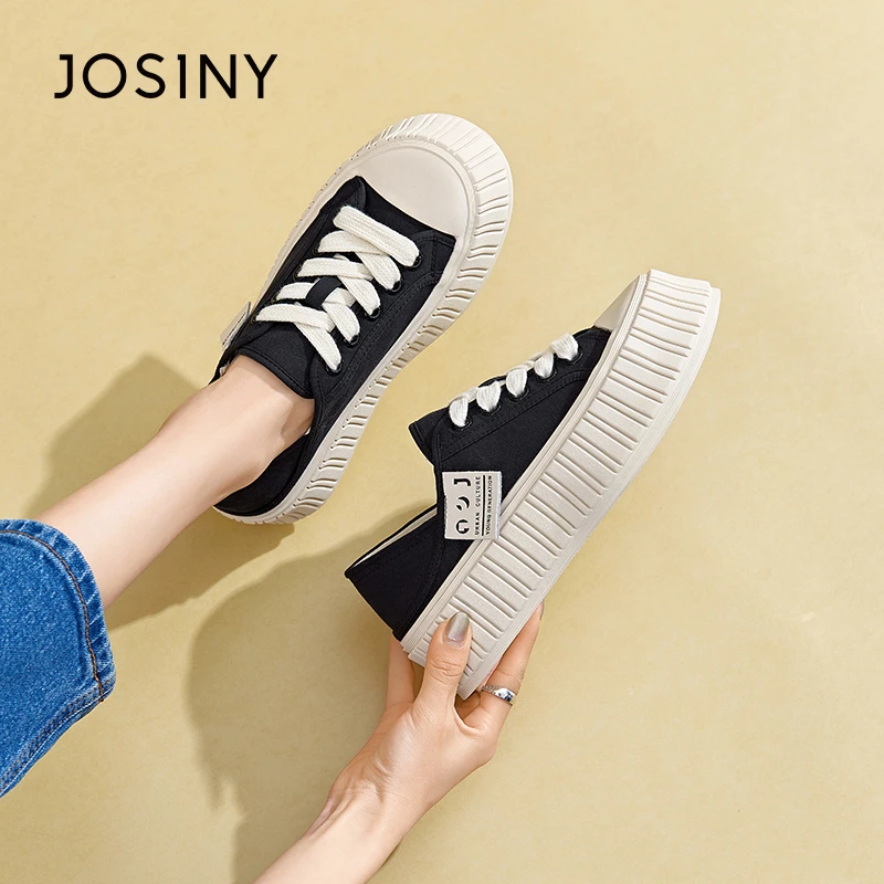 卓诗尼厚底帆布鞋女款2025夏季新款百搭休闲运动鞋软底板鞋饼干鞋