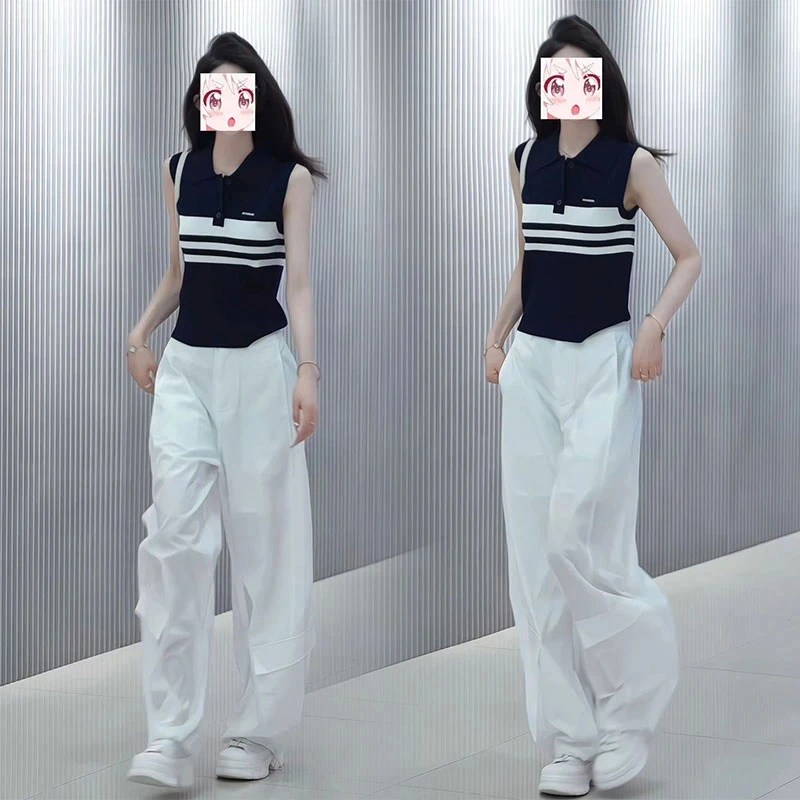 复古撞色条纹无袖背心女2025夏季新款港风chic修身显瘦针织衫上衣