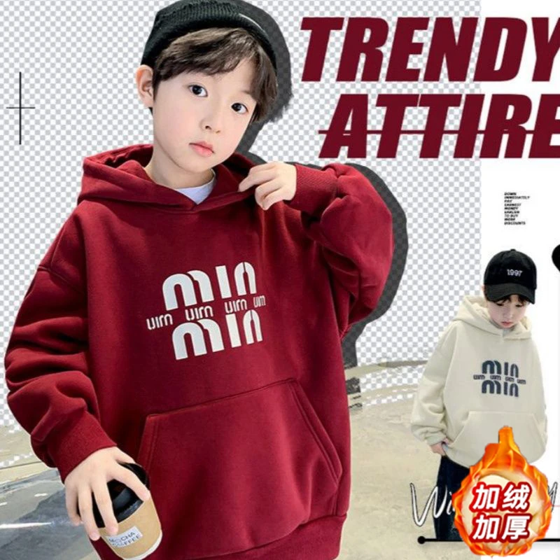男童韩版字母印花连帽上衣春秋季2025新款儿童装男孩宽松百搭卫衣