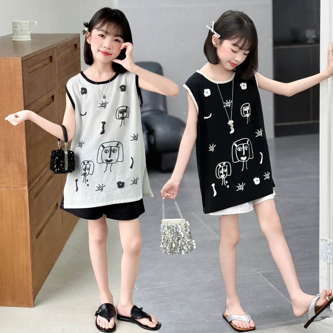 女童夏季无袖背心短裤套装中大童女孩洋气时髦儿童夏装休闲两件套