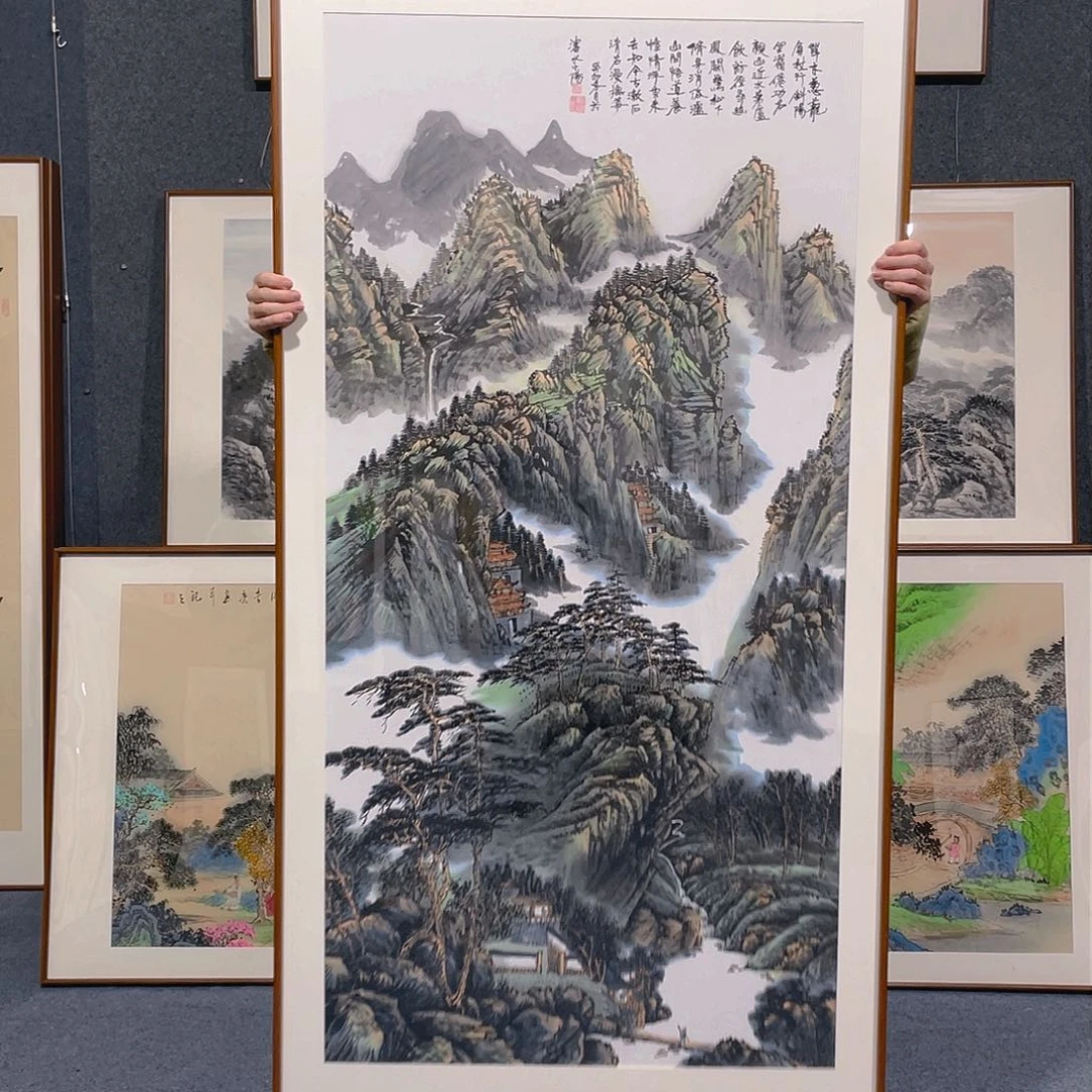 国画手绘作品带框
