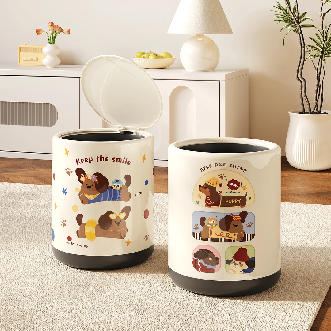 卡通垃圾桶家用2025新款网红翻盖款无盖大号加厚客厅防摔垃圾桶