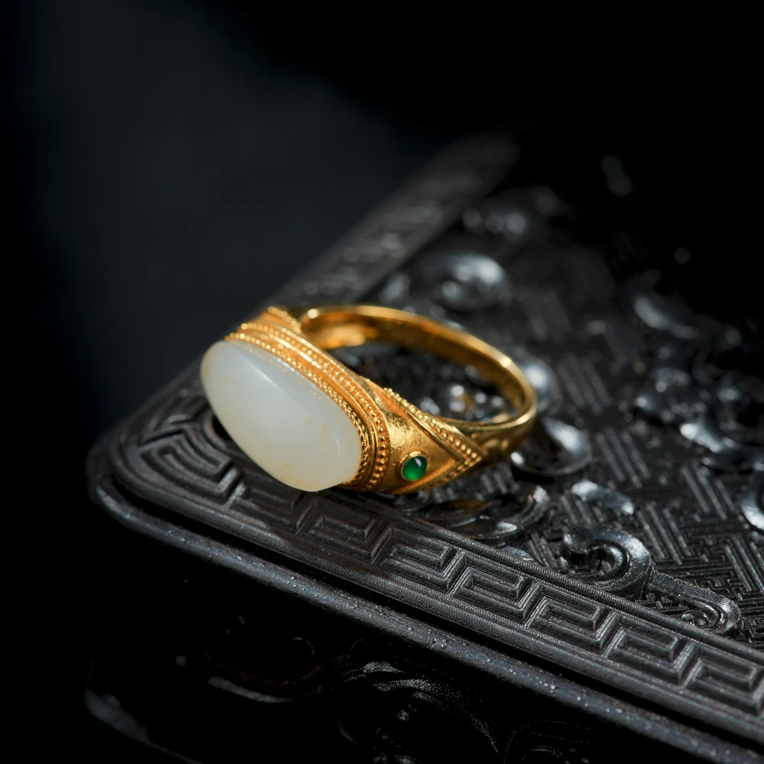 【博姐臻选】和田玉18K苏工高阶马鞍戒指J0726气质轻奢复古