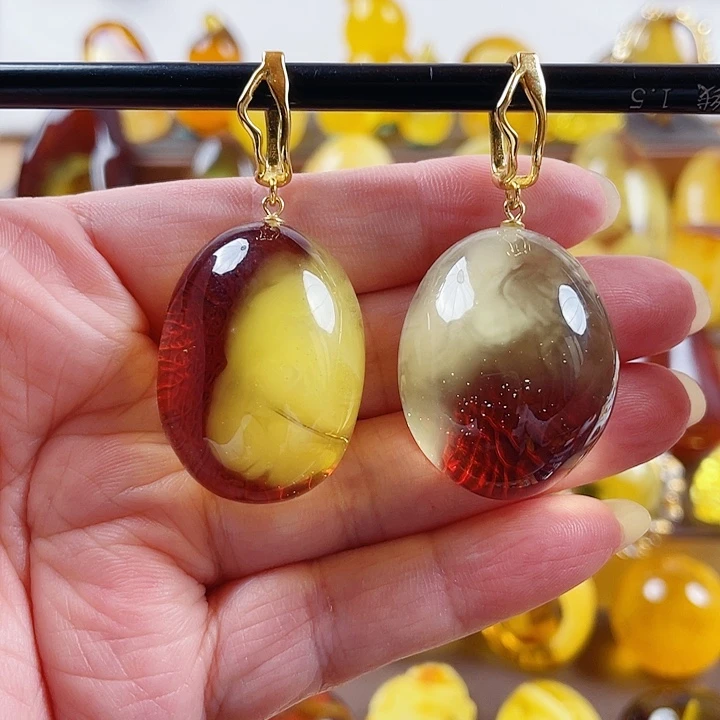 琥珀银S925镶嵌裸石耳环