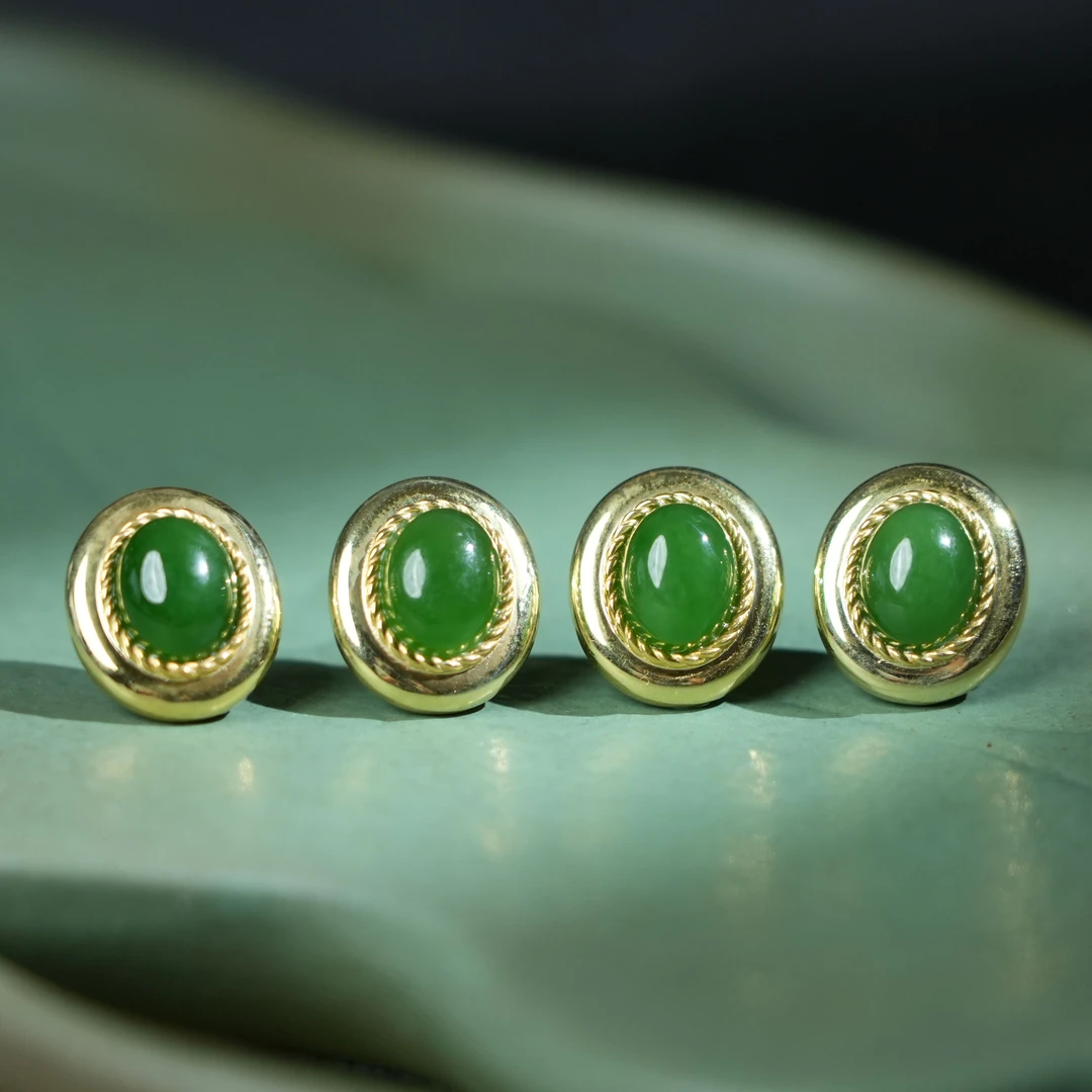 V姐|心选|和田玉碧玉蛋面耳钉 16*8mm-DH1265