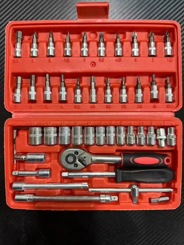 46件套汽修工具套装 套筒工具带棘轮扳手 批头组合工具