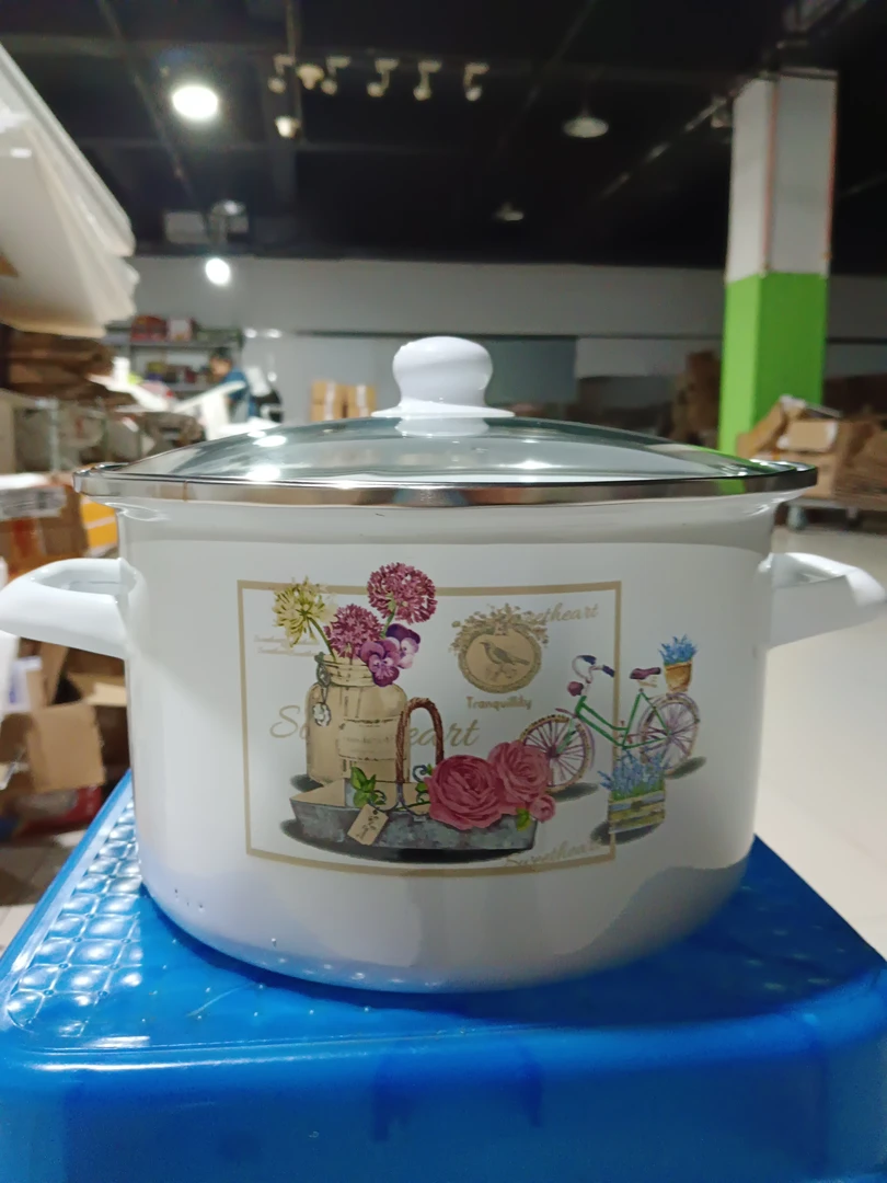 24口径搪瓷高桶锅图玻璃盖瑕疵处理随机发