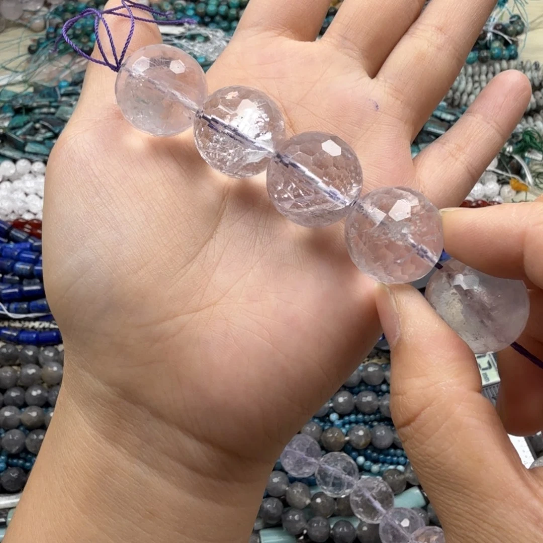 水晶珠宝半成品未镶嵌卡20浅紫蜂窝切面（4颗）