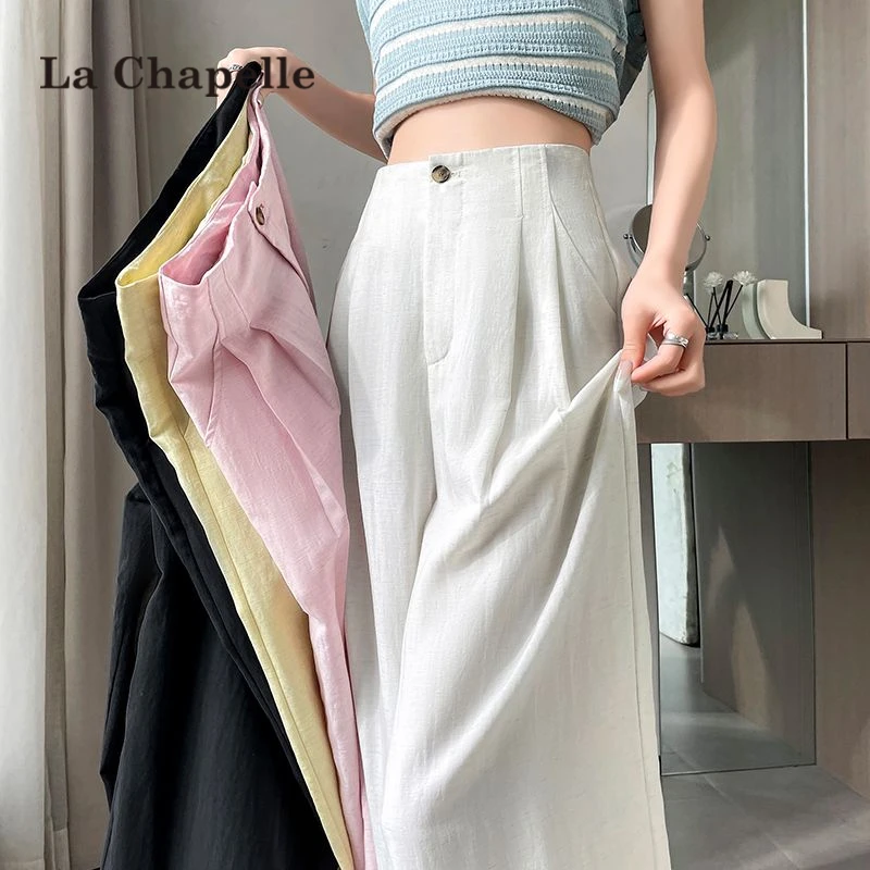 拉夏贝尔冰丝山本裤女夏季薄款2025新款垂感亚麻休闲直筒阔腿裤子