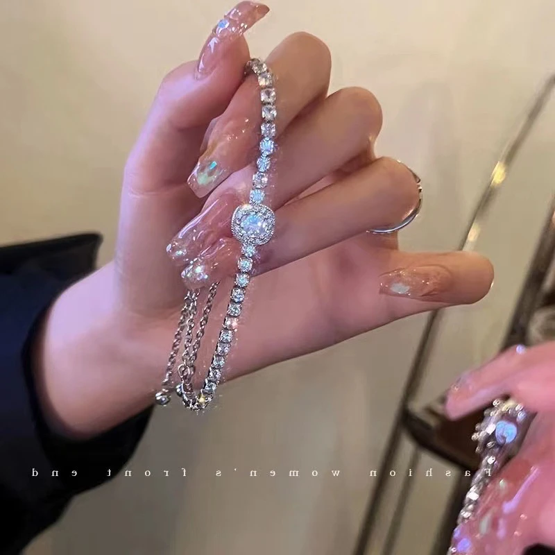 铜合金手链 梅姐饰品128 超闪方糖手链抽拉式可调节轻奢气质手饰