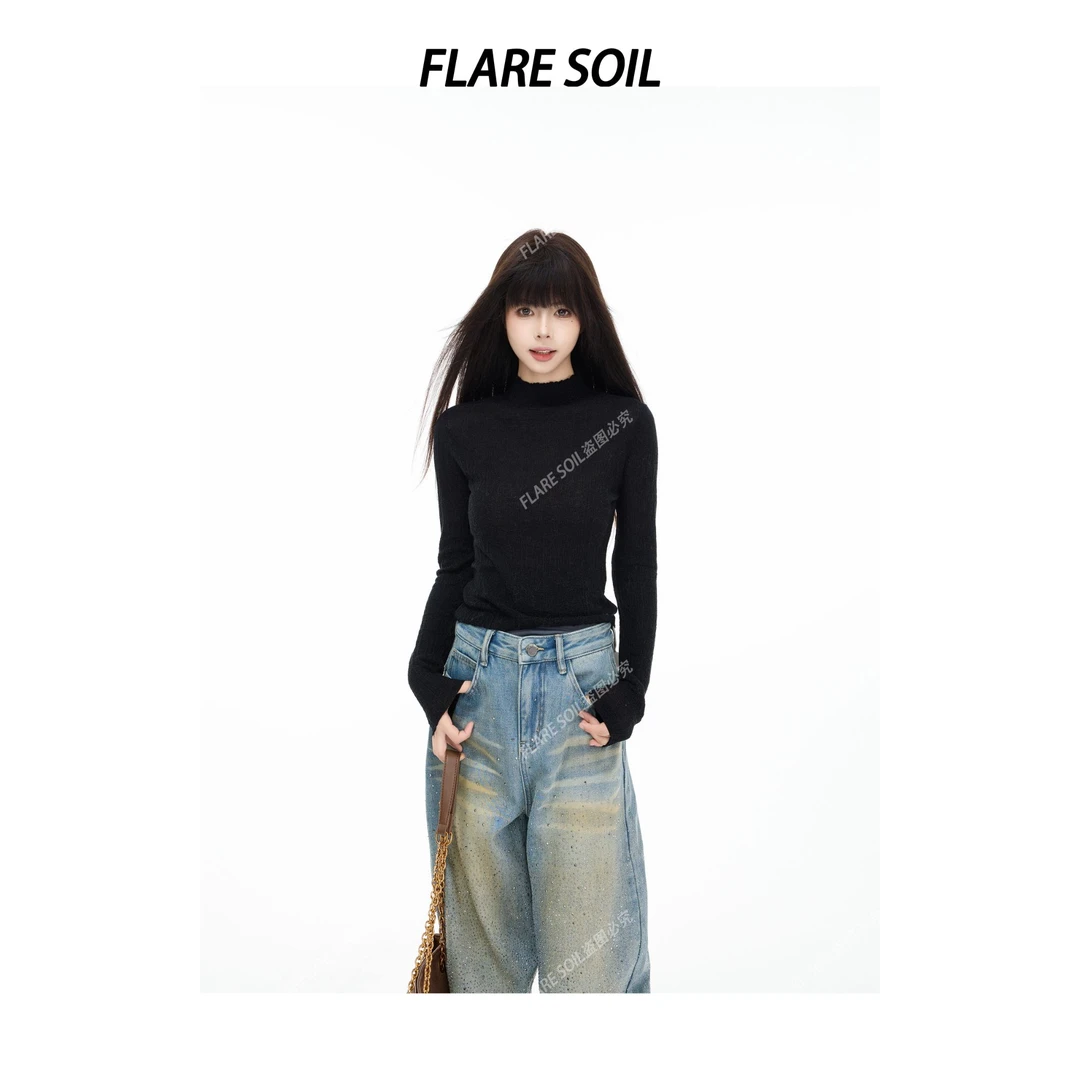 【FLARE SOIL】立领极简风韩系修身打底通勤百搭针织 T40463A