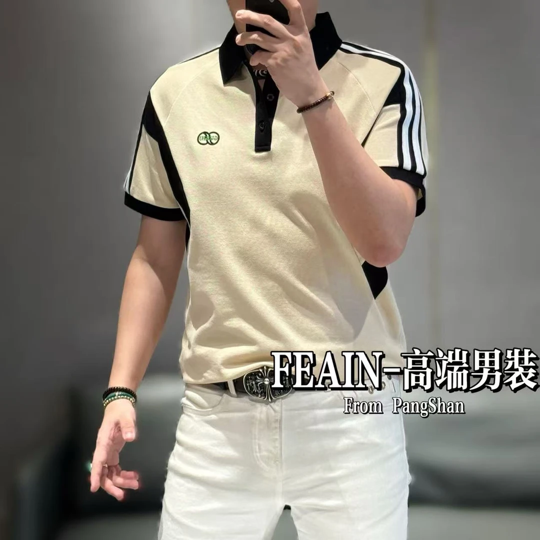 【雷迪·凯奇】进口比马棉全手工立体拼接工艺短袖半拉链Polo5111