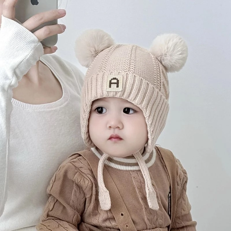 儿童帽子秋冬季可爱超萌男女童套头帽宝宝内衬加厚婴儿毛线护耳帽