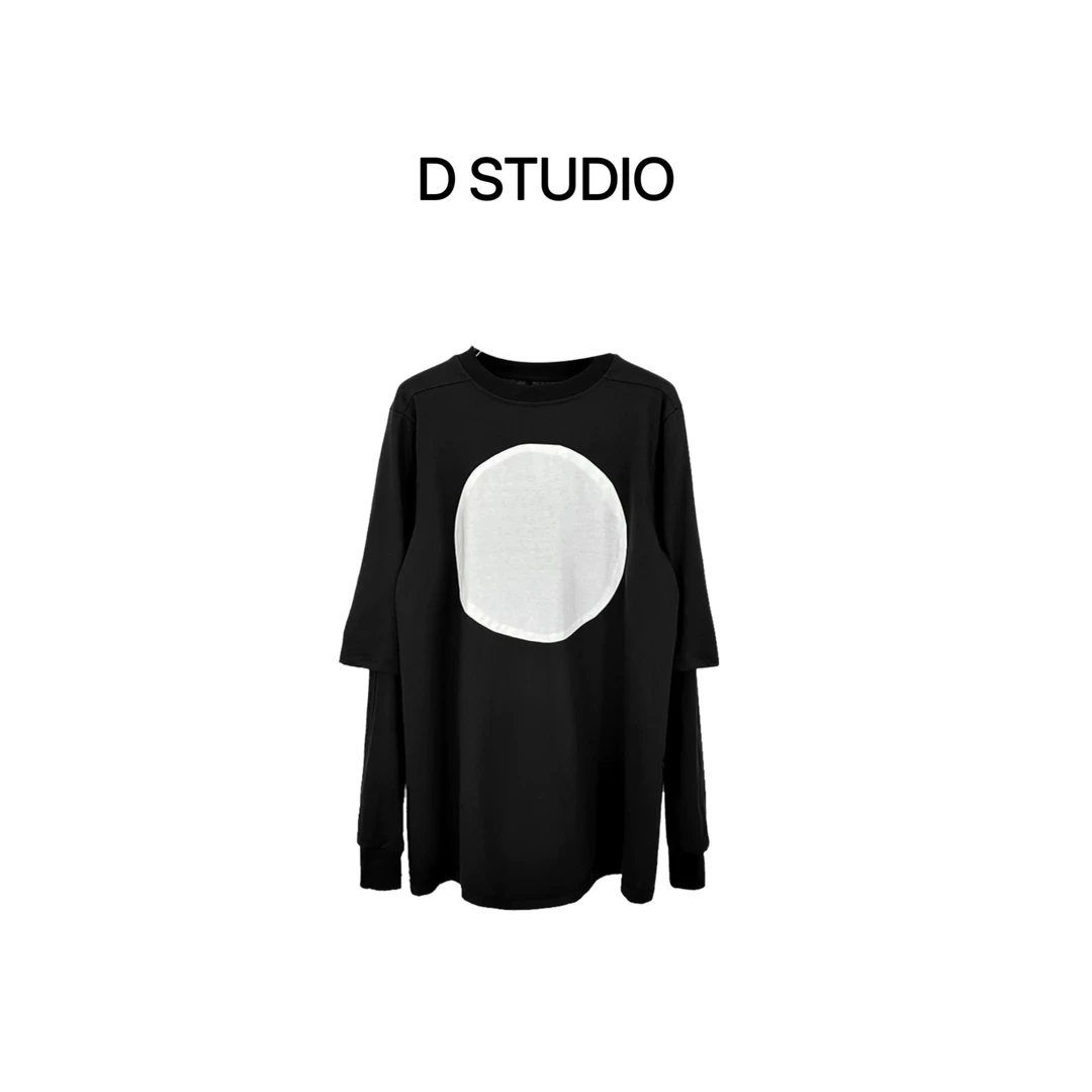 D STUDIO 黑色白圆假两件T恤 D2771