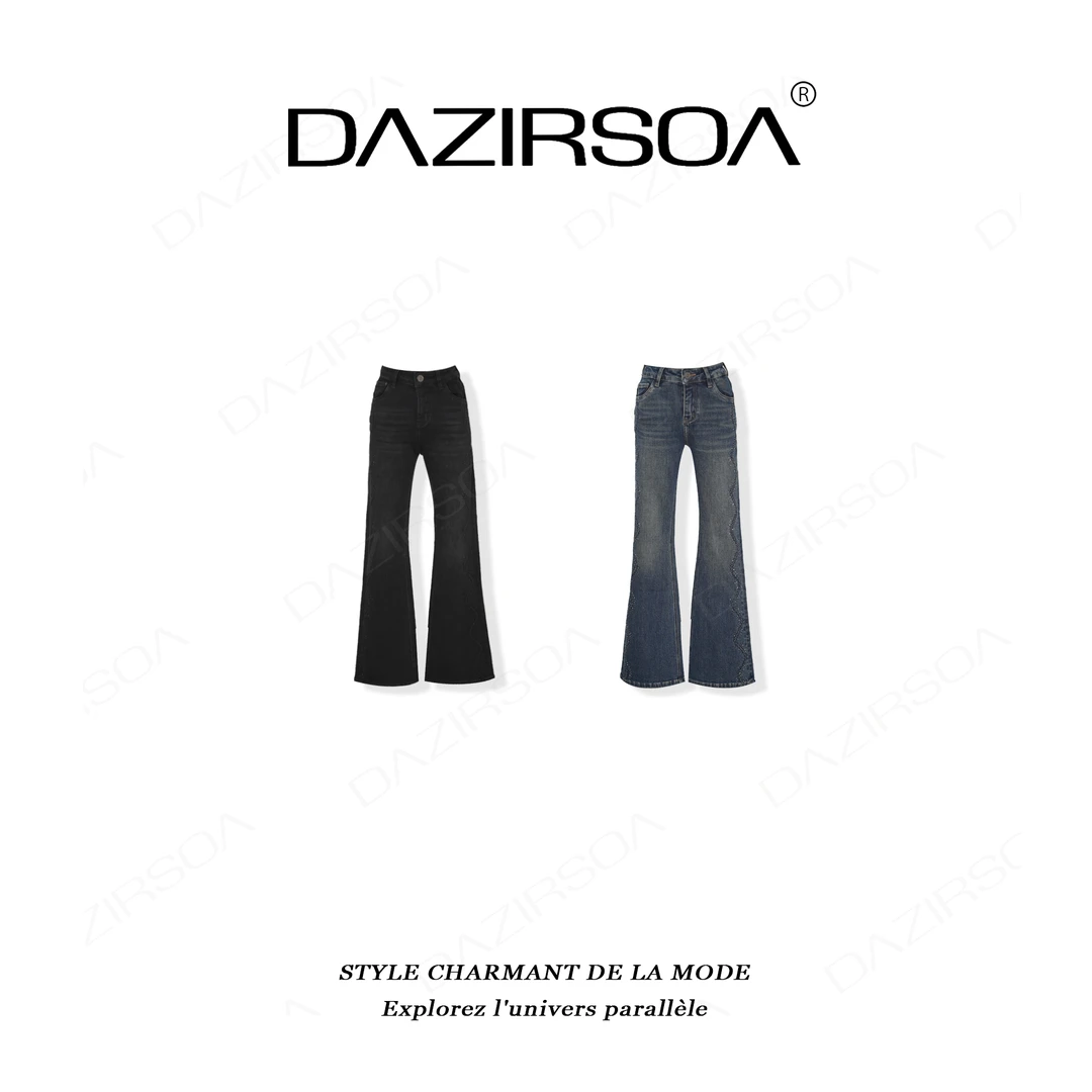 DAZIRSOA/达姿“时髦腿精”时尚百搭立体烫钻显瘦喇叭牛仔裤 AA512