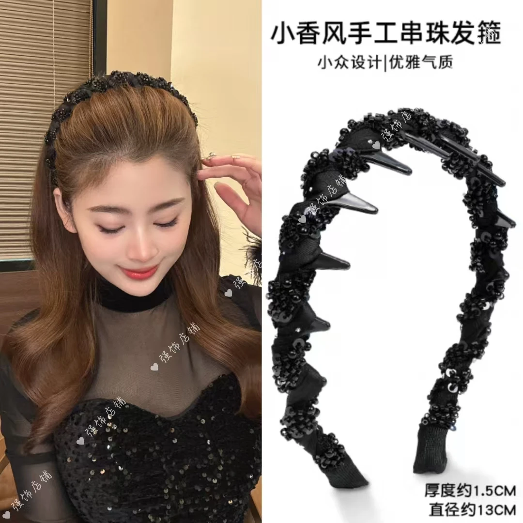 未来发饰2025新款路易斯发箍轻奢气质小香风手工串珠发箍正反两戴
