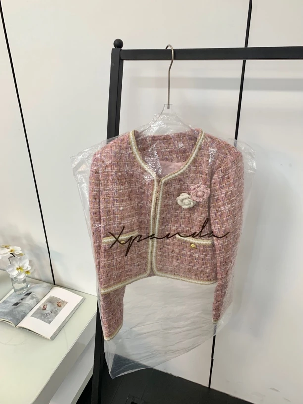 春季折扣 嫩粉小香编制外套 赠2胸针