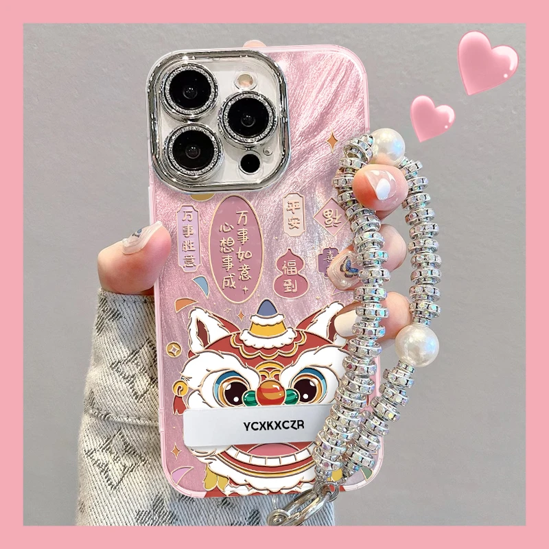 可爱醒狮手机壳适用于苹果/华为/oppo/vivo卡通流行网红羽纱壳新