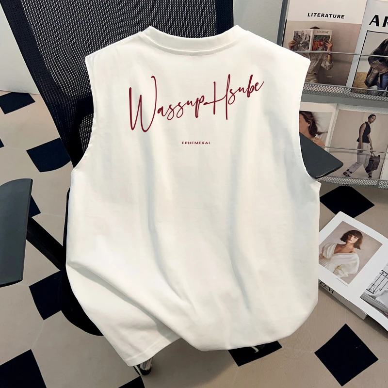 WASSUP坎肩背心美式重磅纯棉无袖T恤男士夏季国潮hiphop宽松上衣