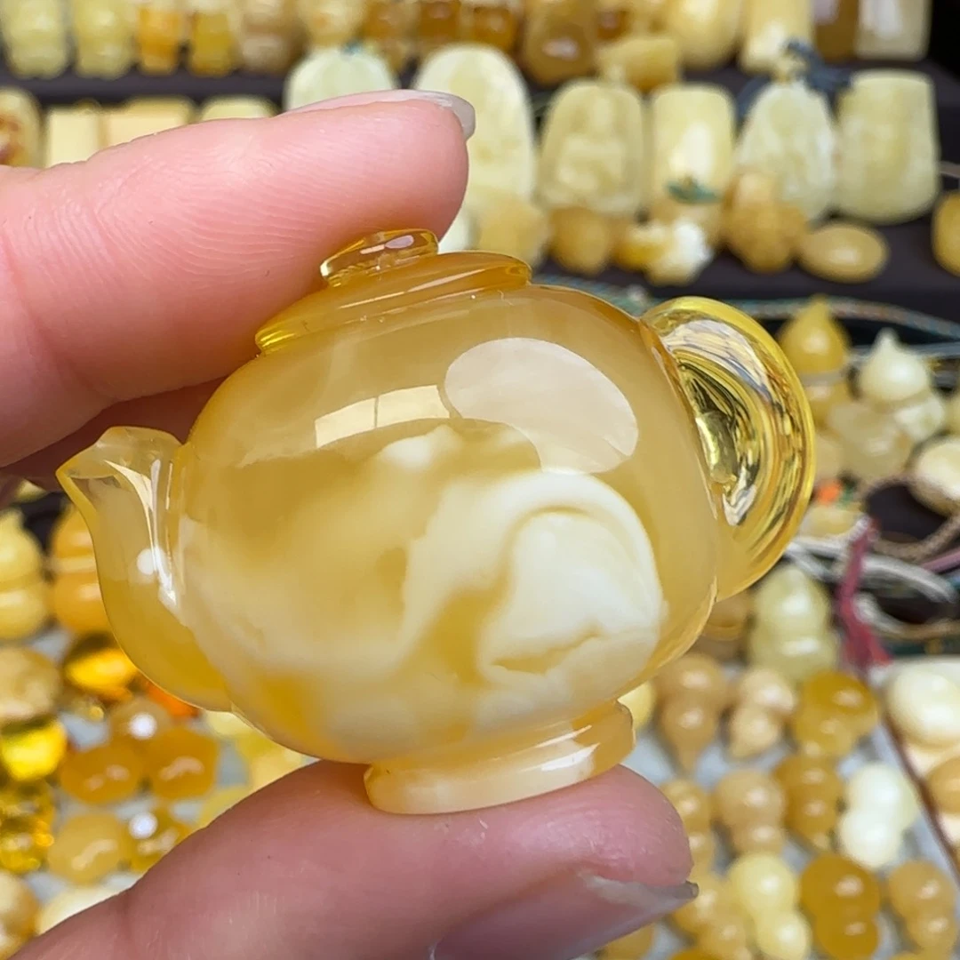 蜜蜡吊坠(不含链)未镶嵌天然俄料妖花蜜蜡把把壶