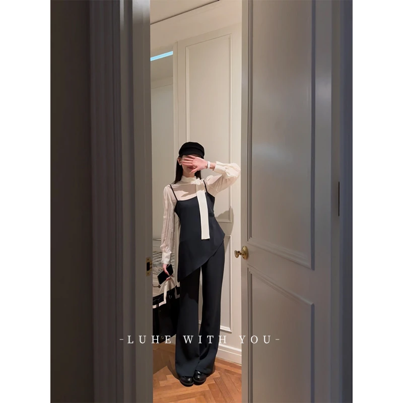 LUHE【姐感天菜】hehe私服~100人丝上衣+醋酸针织吊带+醋酸裤