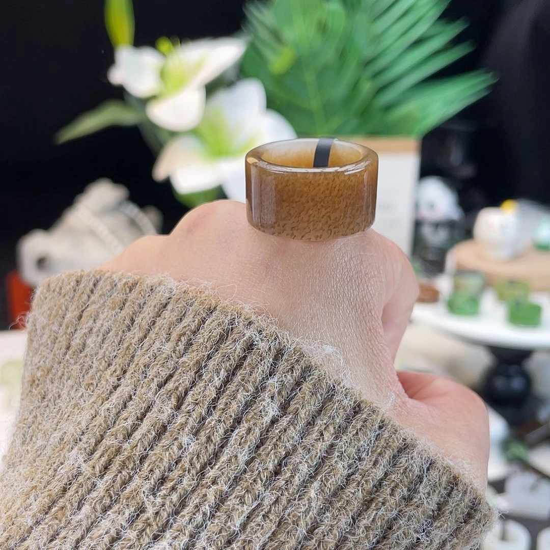 和田玉未镶嵌戒指E94红糖糖花扳指18.3