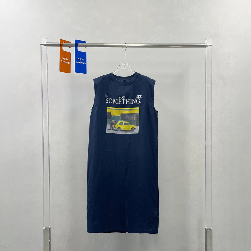 绣衣之艺亚麻薄款无袖中长款直筒T恤裙夏季印花显瘦连衣裙女16069