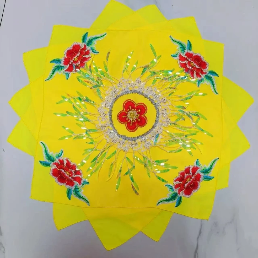 对角68公分左右双面花白月光麻纱手绢加深内扣二人转秧歌表演手绢