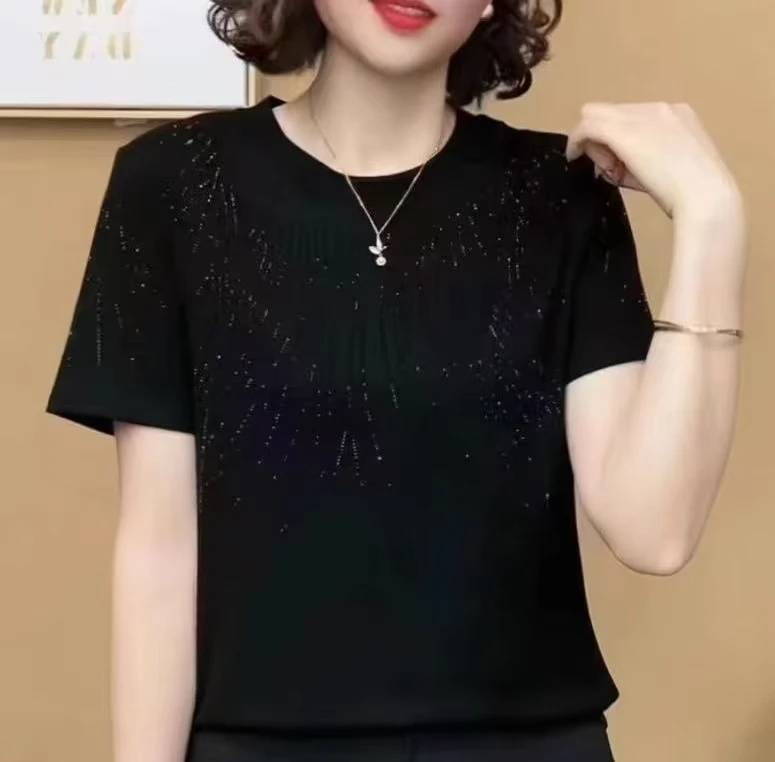 洋气短袖T恤夏季新款时尚宽松圆领上衣运动休闲中年妈妈遮肉显痩