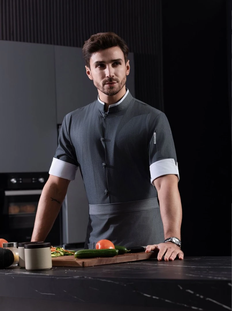 高端七分袖中式厨师工作服男女同款酒店餐饮饭店后厨四季款工装